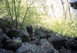 hiking to the base of the climb