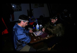 Scrabble inside the hut