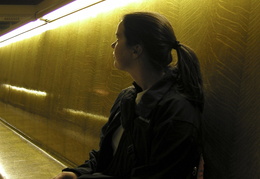 Meghan in the Denver train station