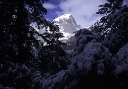 sun comnig through on Half Dome