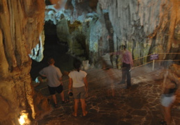 our guide (pink shirt) points out the different formations in Ha