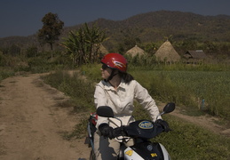 Meghan driving along some farming roads