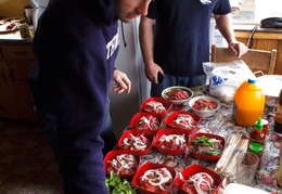 prepping the soup for breakfast