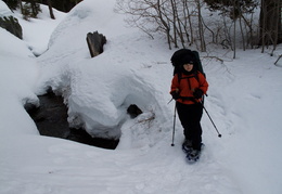 hiking past a stream