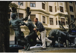 Dan running with the bulls, Pamplona