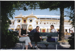 Meg, Dan, Johanna outside of the Seville Bull fighting ring