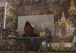 cleaning and fixing murals, Grand Palace