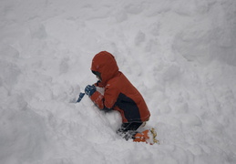 Adam digging for snowballs