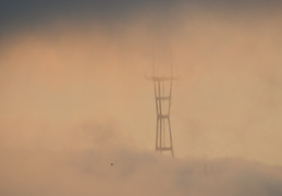 Twin Peaks in the foggy sunset